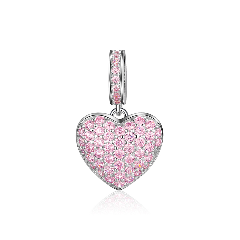 Bling Pink Heart Drop Charm - Silverly