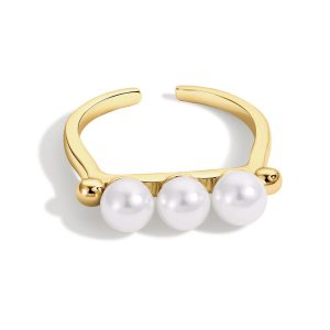 Three Pearls Adjustable Ring - Sterling Silver